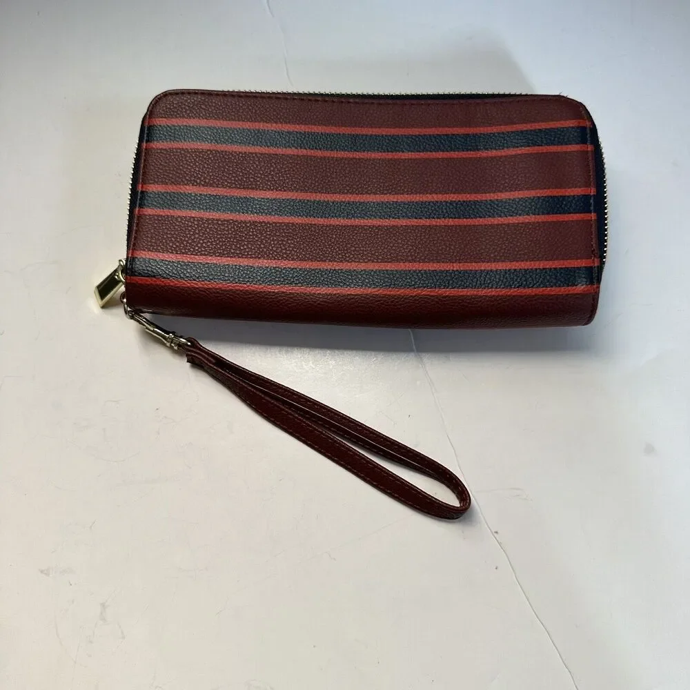 Target Wristlet Wallet Blue Red Orange Stripe 2 Compartments Gold zipper Preppy
